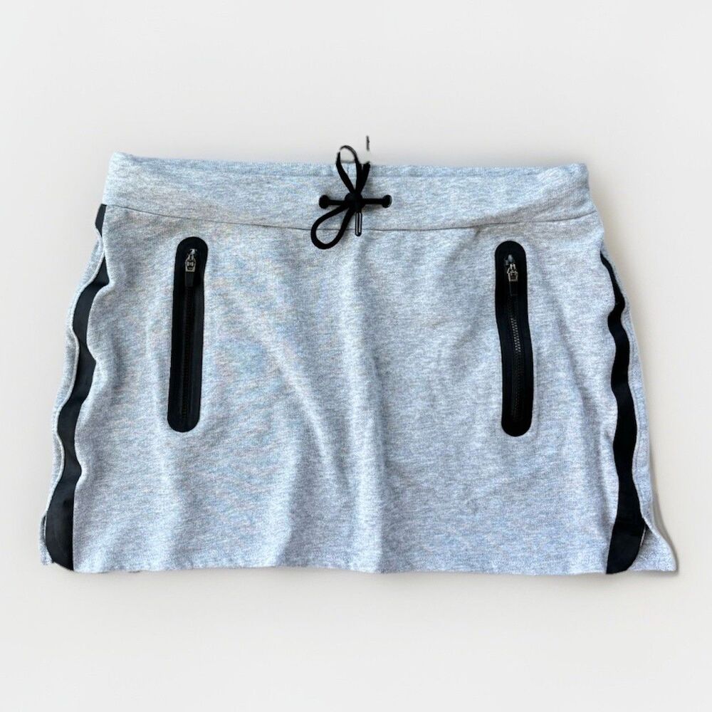 Fabletics Gray Mini Sweat Skirt Size L Short Drawstring Athletic Pockets
